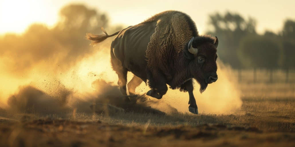 beautiful-bison-wild-running through storms into the calm on the other side
